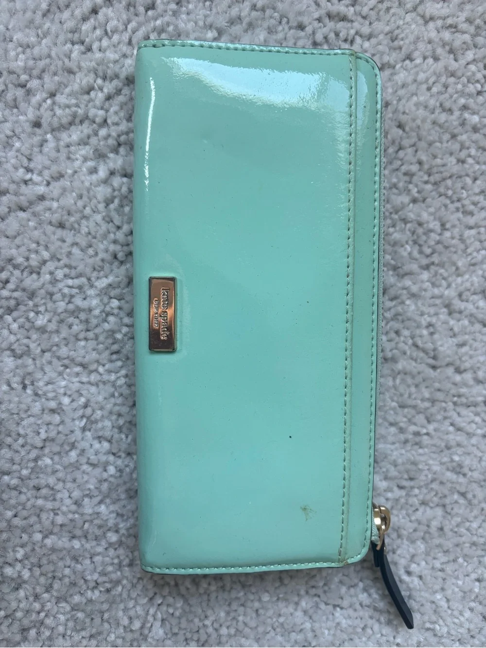 kate spade Mint Patent Leather Wallet with Silver Logo Plaque